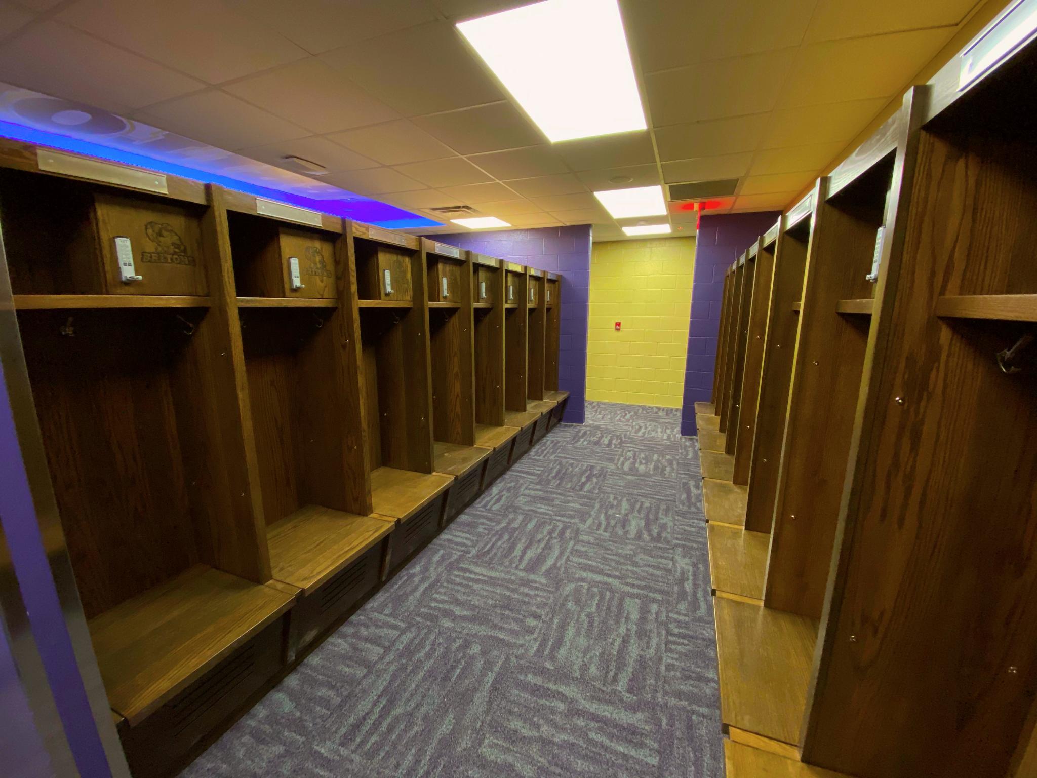 image of lane of wooden lockers